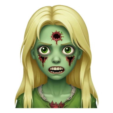 girl zombie with blonde long hair with teeth green skin and serious face sticker