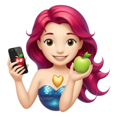 volumetric mermaid holding an iPhone, apple emoji style sticker
