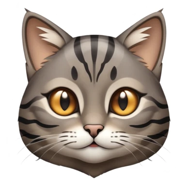 cinematic-cute-grey-and-black-brown-tabby-cat-portrait-emoji,-head-tilted-playfully-and-inquisitively,-sleek-grey-brown-fur-with-bold-black-tabby-stripes-and-a-distinctive-m-shaped-marking-on-the-forehead,-sparkling-amber-eyes,-simplified sticker