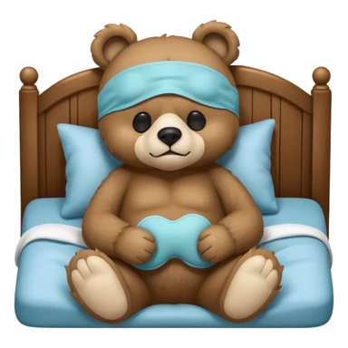 sleepy cute bear with sleeping mask sitting on comfiest bed sticker