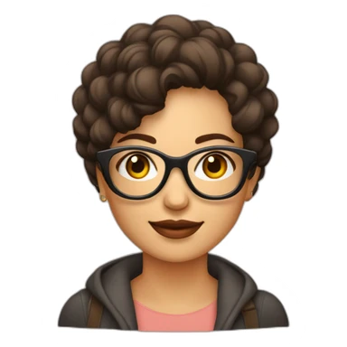 Mujer con cabello ondulado, morena, con lentes cuadrados color café  sticker
