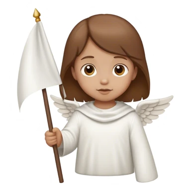 Little angel  with brown hair and a white flag sticker