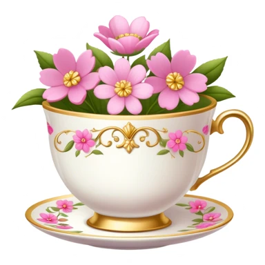 princess tea cup with pink flowers and gold details  sticker