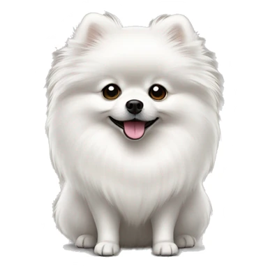 fuzzy white pomeranian with one black ear sticker