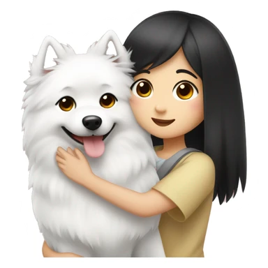 Japanese spitz dog hug black short hair girl sticker