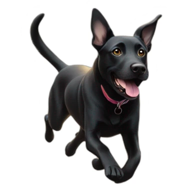 Black Labrador runs after a sun bunny sticker