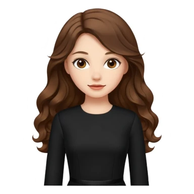 دختری با موهای بلند و لباس بلند دامنی و آستین بلند مشکی شیک  و زیبا و موهای قهوه ای موج دار و بلند sticker