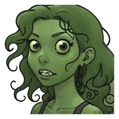 zombie girl with curly black long hair  sticker
