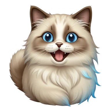 Cinematic Adorable Fluffy Brown Seal Ragdoll Cat Portrait Emoji, Head tilted cutely with big, sparkling blue eyes, soft brown seal-colored fur with darker points on the ears, face, and paws, Simplified yet irresistibly adorable features, highly detailed, glowing with a soft, warm glow, high shine, yawning in a peaceful and playful manner, stylized with a touch of whimsy, bright and endearing, soft glowing outline, capturing the essence of a relaxed and loving kitten, so cute it feels like it could leap out of the screen and stretch into a cozy nap! sticker
