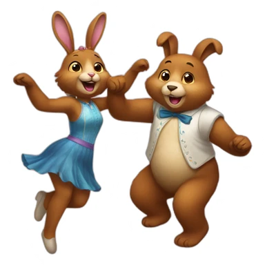 Male Bear and female bunny dancing sticker
