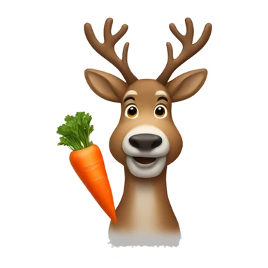 A reindeer holding a carrot sticker