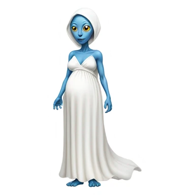 Pregnant blue alien woman, full body, on white dress sticker