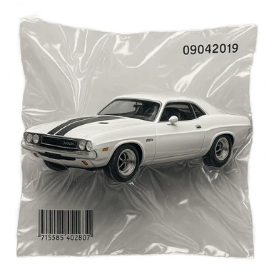 white 1971 Dodge Challenger muscle car, glossy and puffy, inspired by the movie 'Death Proof' sticker