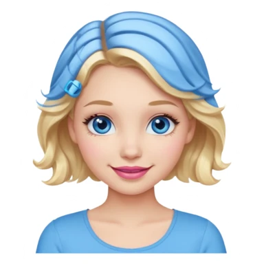 Girl Blonde short wavy hair,  blue eyes, cute blue top, long lashes, pink lips, smiling, 💁🏻‍♀️  sticker