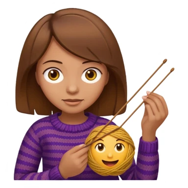 Woman with brown bobbed  hair and highlights light brown eyes no glasses tangked yarn  Knitting emoji sticker