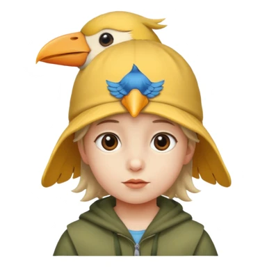 child with a bird hat sticker