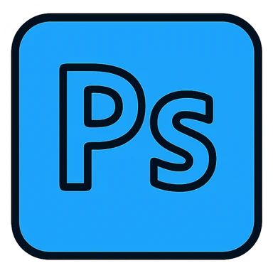 Photoshop app icon, bold color outline, simple shapes, professional look sticker