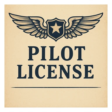 classic aviation theme pilot license design with wings and a badge sticker