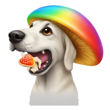 dog eating a rainbow mushroom sticker