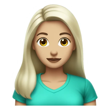 woman cleaner with light skin and long dark straight hair in turquoise color t-shirt. she stay with vacum cleaner sticker