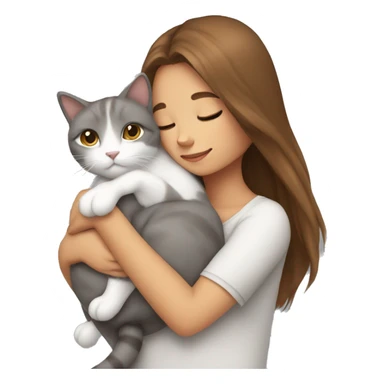 White grey cat cuddling brown long hair girl sticker