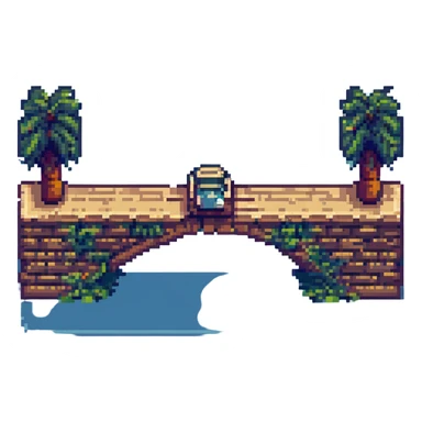 a bridge in pixel art style, retro and blocky sticker