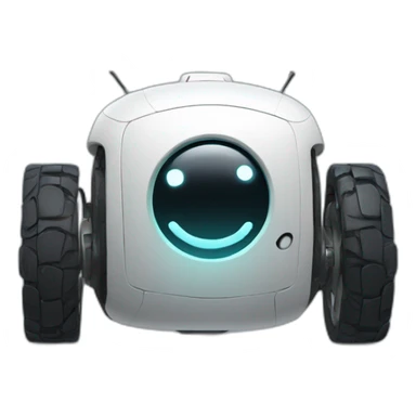 A wheeled Robot with touche screen as face and a Big smiley. sticker