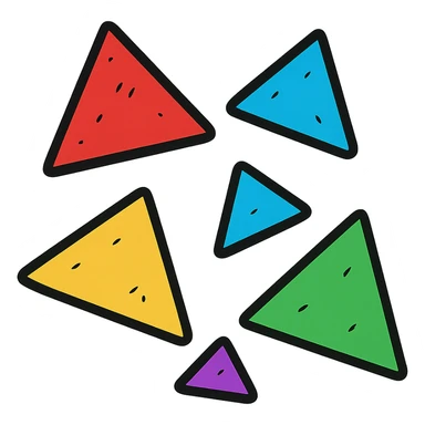 triangles in different colors, cartoon style sticker