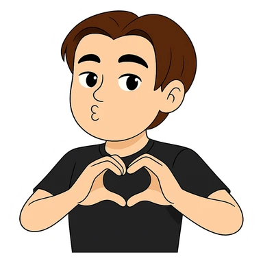 Change the hair color to a rich brown shade matching the fourth image, keep the shirt black, everything else the same, transparent background, maintain the original style and details. sticker