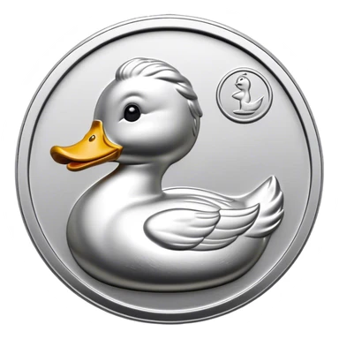 silver coin in profile with a rubber ducky bas relief, the ducks beak is silver sticker
