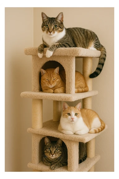 cats relaxing in a vertical playhouse sticker