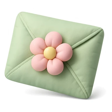 leaf envelope sealed with a flower, pastel greens and pinks, cushion style sticker