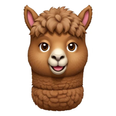 Cinematic Comical Brown Alpaca Portrait Emoji, Head tilted dramatically with an exaggeratedly amused expression, featuring a striking, plush brown fleece with playful texture, wide, expressive warm eyes filled with playful disbelief, Simplified yet hilariously expressive features, highly detailed, glowing with a slightly sassy glow, high shine, dramatic yet playful, stylized with an air of cheeky mischief, bright and endearing, soft glowing outline, capturing the essence of a spirited and over-the-top alpaca, so meme-worthy it feels like it could side-eye its way into internet fame instantly! sticker
