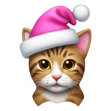 Cute tabby cat with pink Christmas hat  sticker