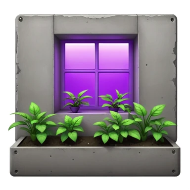 Rectangular concrete structure at night with one bright purple window from plant grow lights sticker