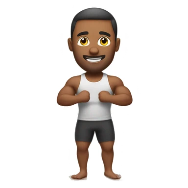 Adult man doing exercises at home. Posing for photo. Half body sticker