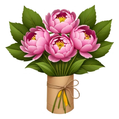 Bouquet of pink flower peony wrapped in kraft paper sticker