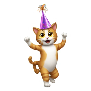 cat dancing and wearing a birthday hat sticker