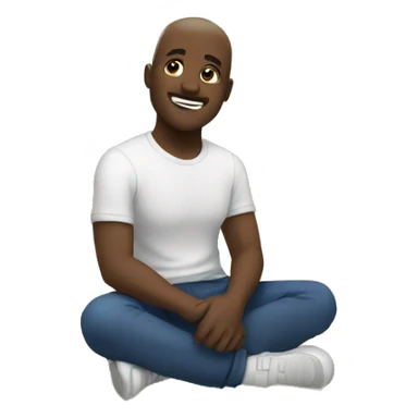 white person sitting on the floor and showing hi sticker