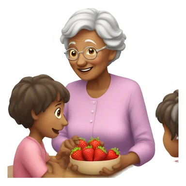 grandma giving a strawberry to children sticker