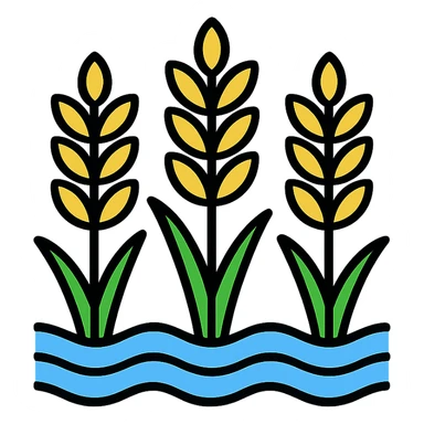 minimal clean icon style of rice plants growing in a flooded paddy field sticker
