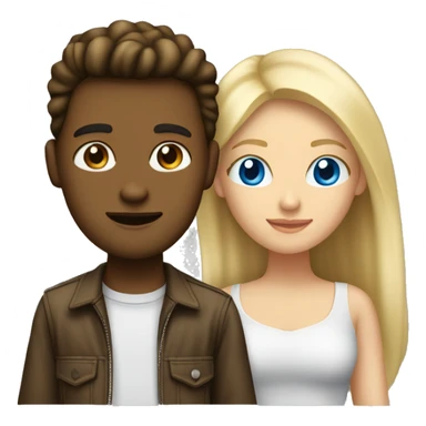 A blonde girl with blue eyes falling in love with a brunette guy who looks like from the 90s sticker