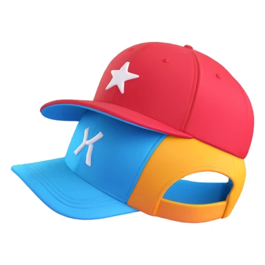 A baseball cap in a vibrant 3D cartoon style on a white background, 3D rendering, high resolution, bright colors, with a perspective composition, high saturation, prominent details, a floating effect, and a lively atmosphere, bottom view. sticker