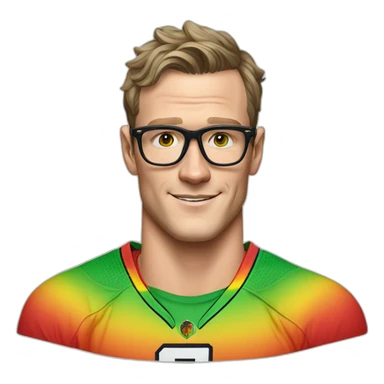 Jonathan Toews wearing glasses and rainbow clothes sticker