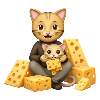 robber emoji with money cheese cat with rat sticker