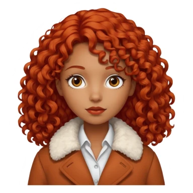 
Dark tanned girl with medium-length, curly, tomato-red hair, dark eyes, wearing a coat with a white collar. sticker