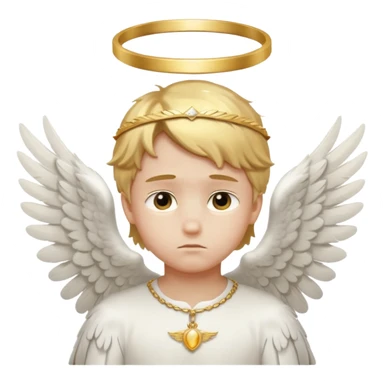 boy angel , sad, white wings, golden ring sticker