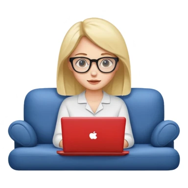 A girl is working with a laptop while lying horizontal on the sofa sticker