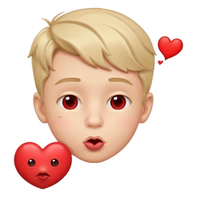 Emoji, boy's face blowing a kiss, puckered lips, small heart sticker