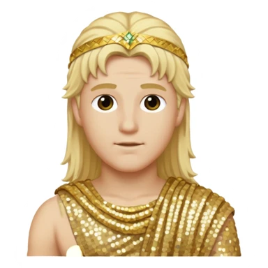 Apollo from Roman Deities with long blonde hair, gold sequin toga sticker